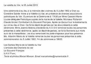 2019 07 05 LA VALETTE DU VAR HOMMAGE A NOS DISPARUS ET MORTS DU 5 07 1962 A ORAN